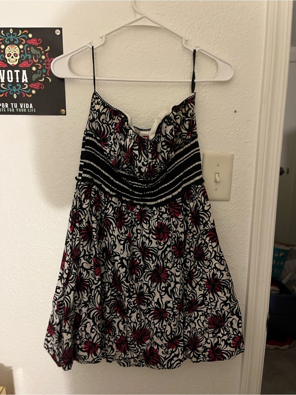 Mystic Black White Dress with Wine Floral Accents